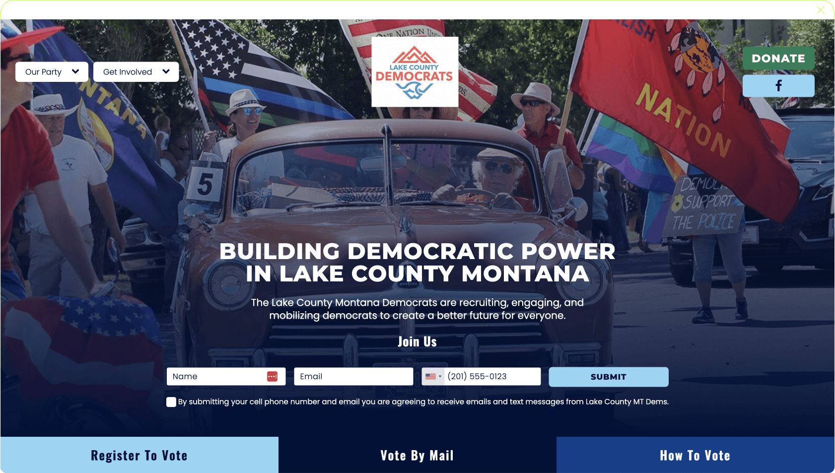 Mt. Lake County Democrats' website screenshot